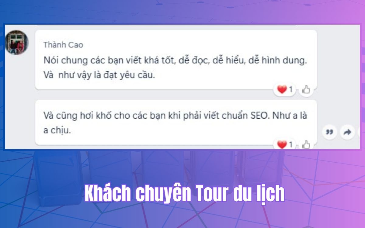 Feedback về hiệu quả SEO cho khách chuyên tour du lịch Feedback về hiệu quả SEO cho khách chuyên tour du lịch