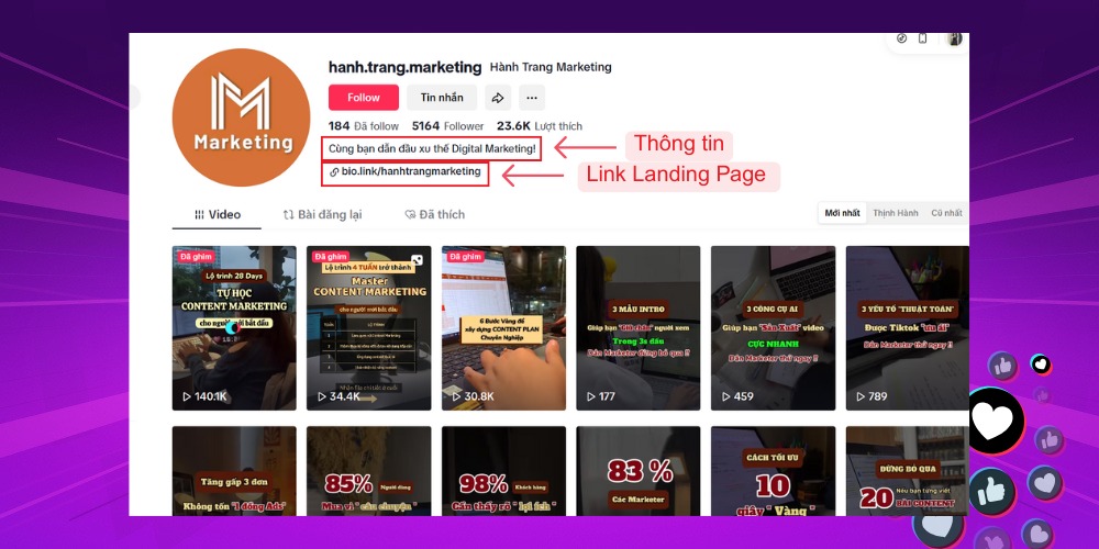 Bước 3 - Xây dựng kênh TikTok chuẩn SEO và thêm thông tin, link liên quan