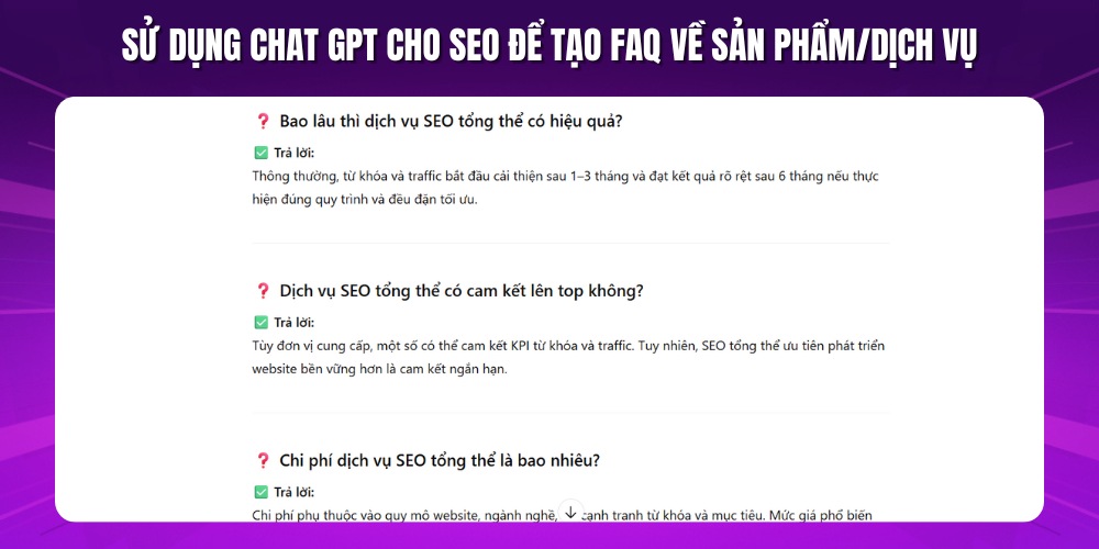 Cách sử dụng ChatGPT tối ưu SEO bằng FAQ sản phẩm/dịch vụ