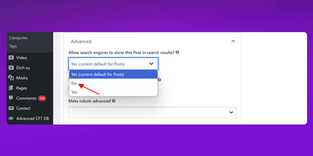 dùng plugin SEO để "noindex”