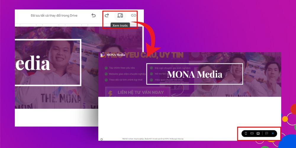 Nhấn vào mục Xem trước để kiểm tra mẫu thiết kế website bằng Google Site Nhấn vào mục Xem trước để kiểm tra mẫu thiết kế website bằng Google Site