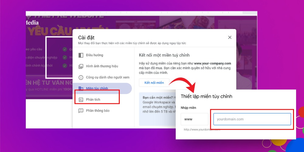 Tiến hành đổi URL tùy chỉnh cho website tạo bằng Google Site Tiến hành đổi URL tùy chỉnh cho website