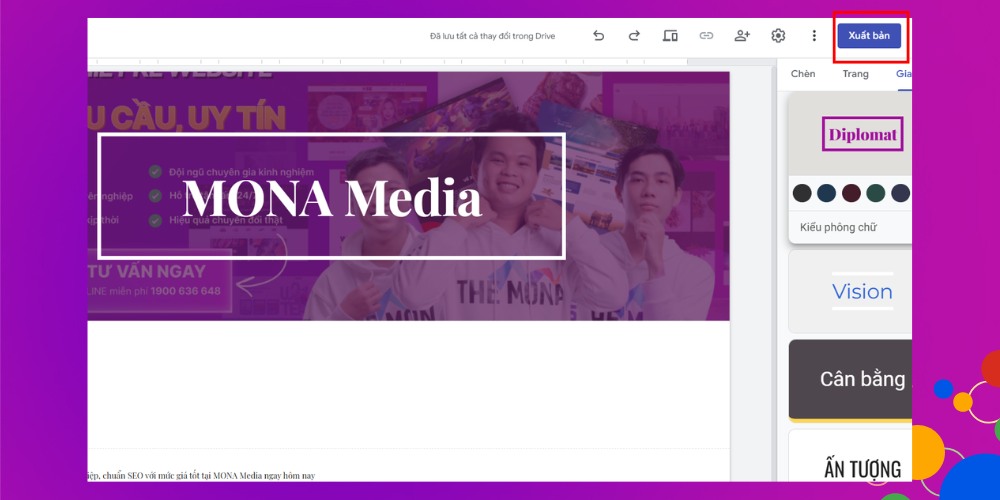 Nhấn vào chữ Xuất bản để hoàn thành cách thiết kế web bằng Google Site Nhấn vào chữ Xuất bản để hoàn thành cách thiết kế web bằng Google Site