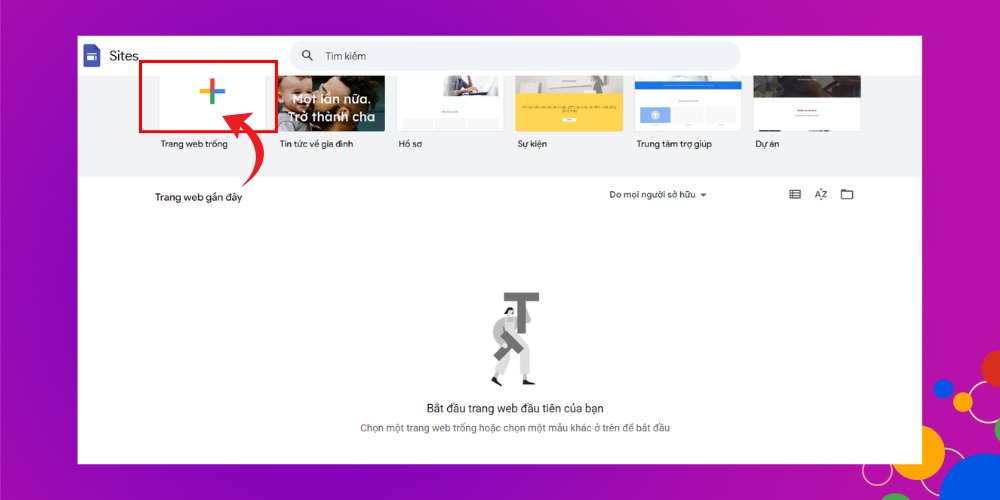 Nhấn vào biểu tượng dấu cộng để bắt đầu thiết kế website bằng Google Site Nhấn vào biểu tượng dấu cộng để bắt đầu thiết kế website bằng Google Site