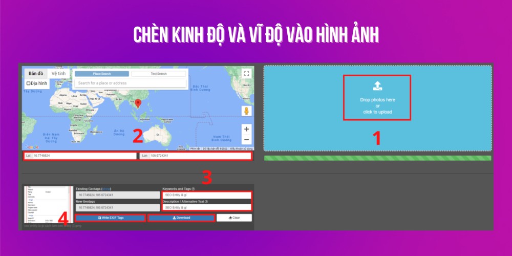 Chèn kinh độ và vĩ độ vào hình ảnh khi seo entity