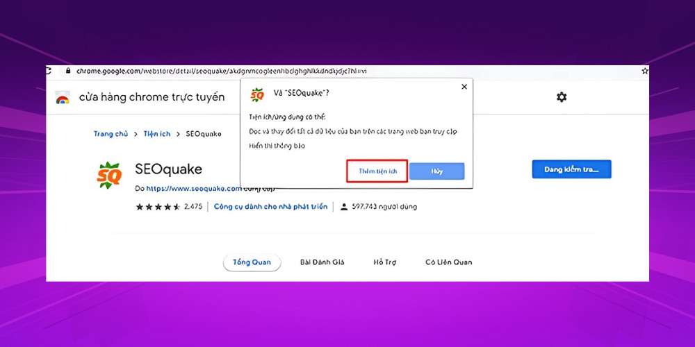 Nhấn thêm tiện ích SEOquake trên trình duyệt Chrome Nhấn thêm tiện ích SEOquake trên trình duyệt Chrome