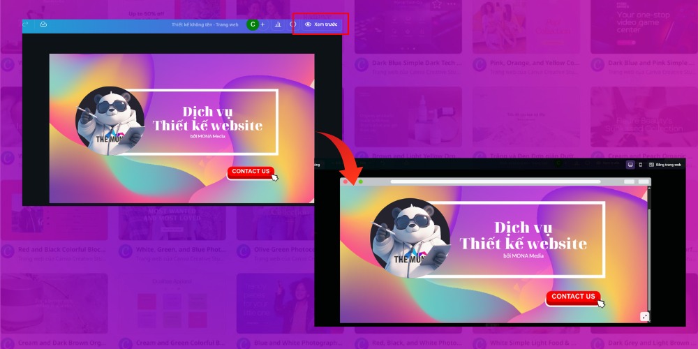 Xem trước mẫu thiết kế web tạo bằng Canva