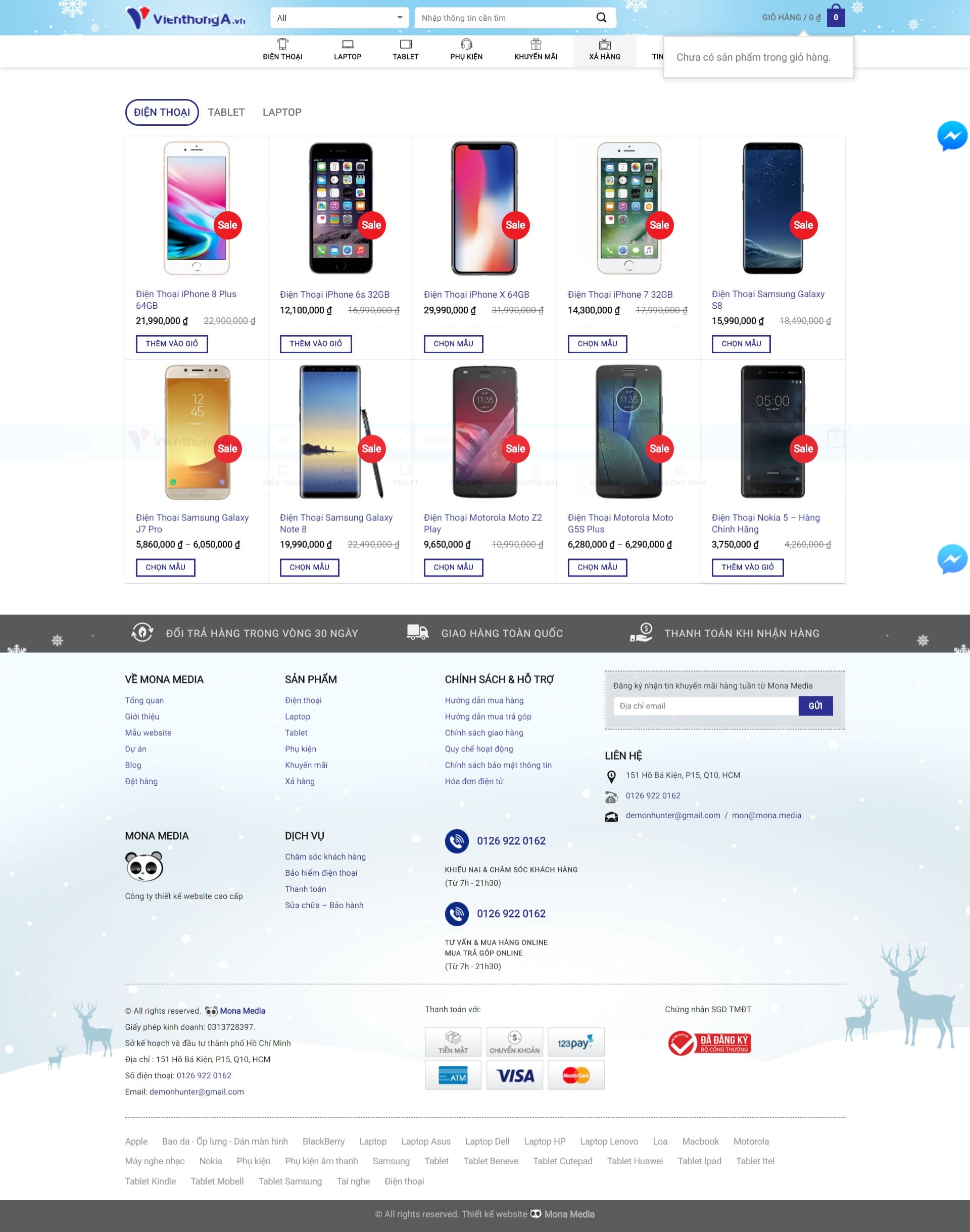 Mẫu thiết kế website điện thoại của MONA