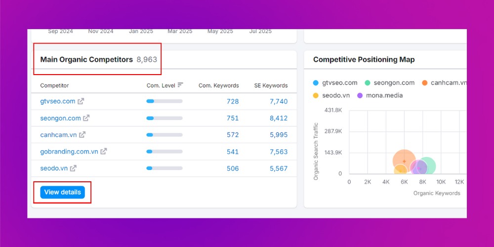 Nhấn vào mục View detail trong phần Main Organic Competitors