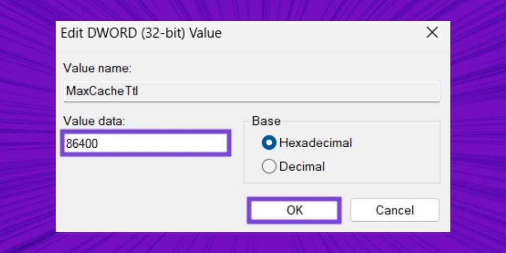 Nhập 86400 và nhấn OK Nhập 86400 và nhấn OK