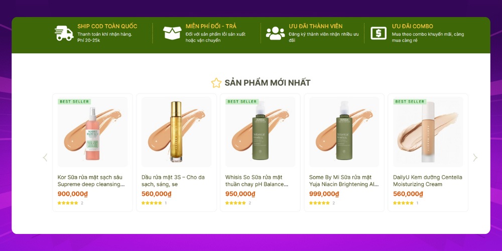 Mẫu landing page mỹ phẩm tập trung vào sản phẩm