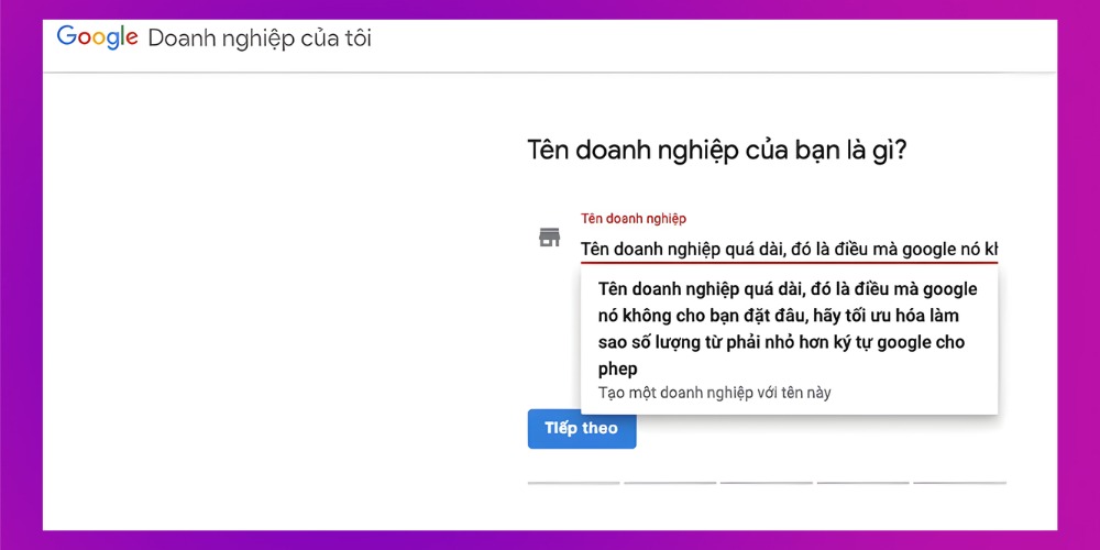 Lỗi tên doanh nghiệp dài hơn 100 ký tự trên Google Map