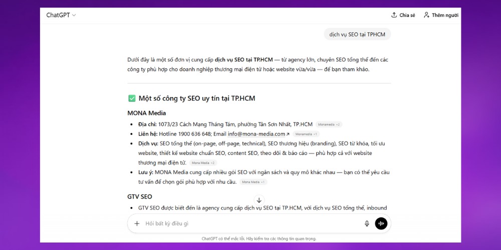 SEO ChatGPT với tìm kiếm địa phương