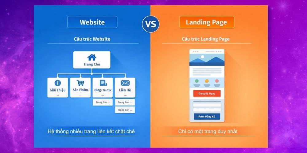 Sự khác nhau giữa landing page và website ở cấu trúc