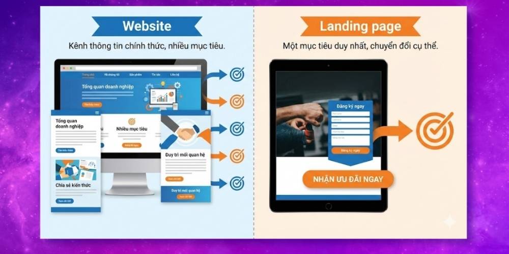 Landing page khác gì website ở mục đích sử dụng