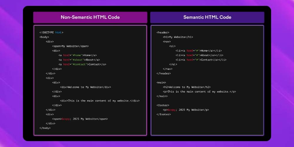 Semantic html và non-semantic html có nhiều điểm khác biệt