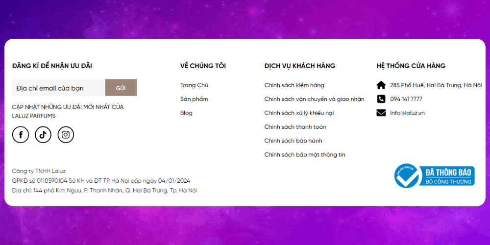 Các thông tin thường thấy trong footer website