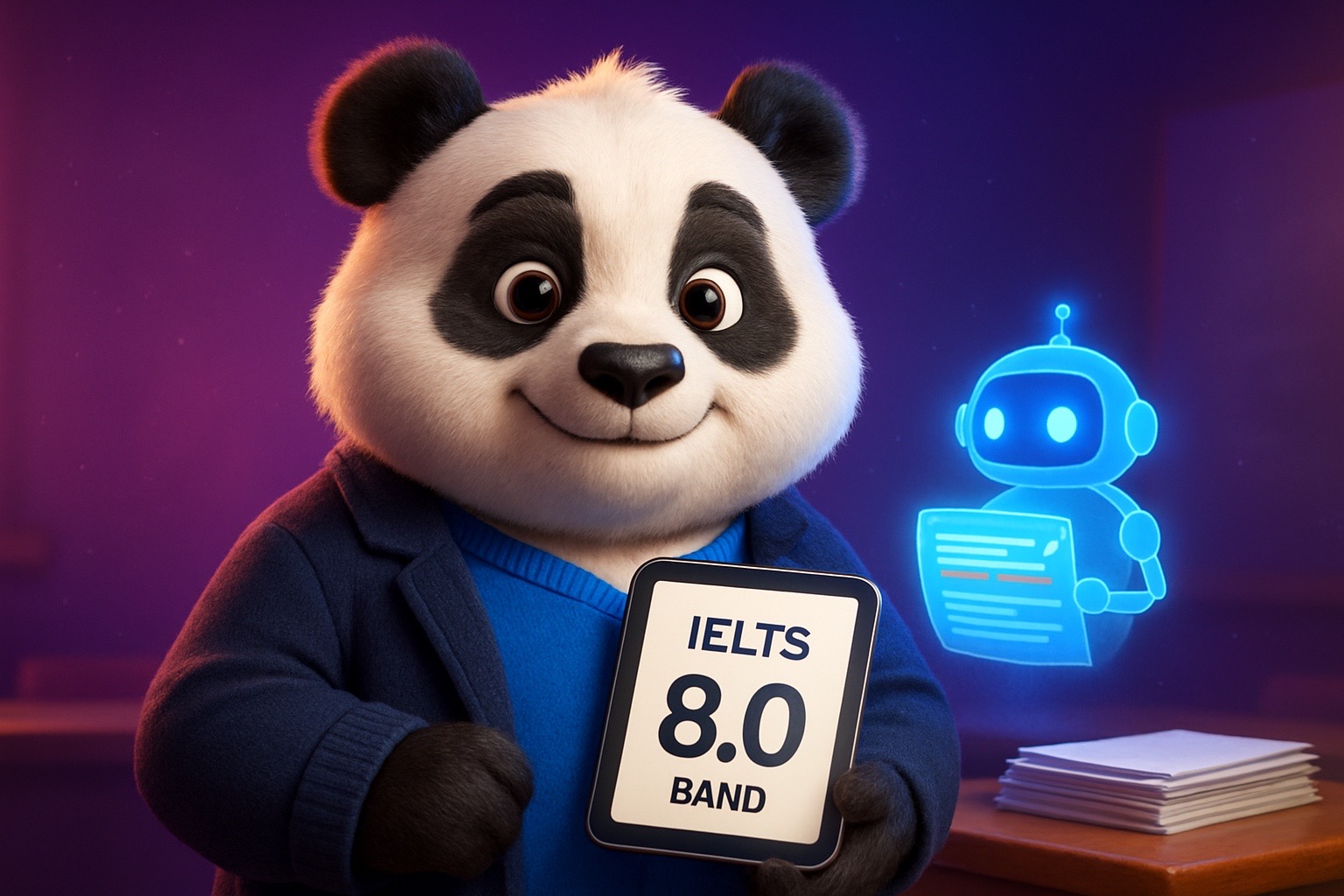 Tự động hoá trung tâm tiếng Anh 2026 Panda giáo viên đứng cạnh bot chấm IELTS writing tự động hoá trung tâm tiếng Anh