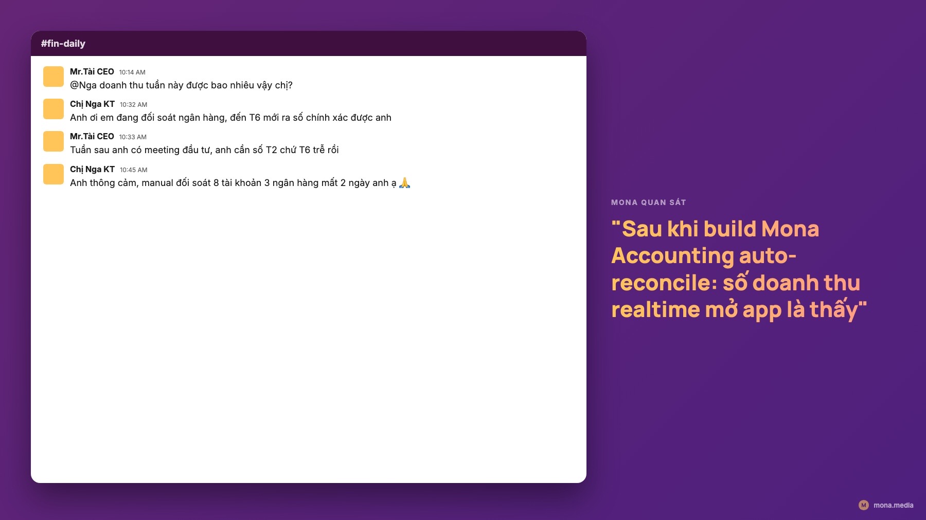 Meme Slack CEO hỏi số doanh thu tuần kế toán bảo đang đối soát ứng dụng AI cho phòng kế toán