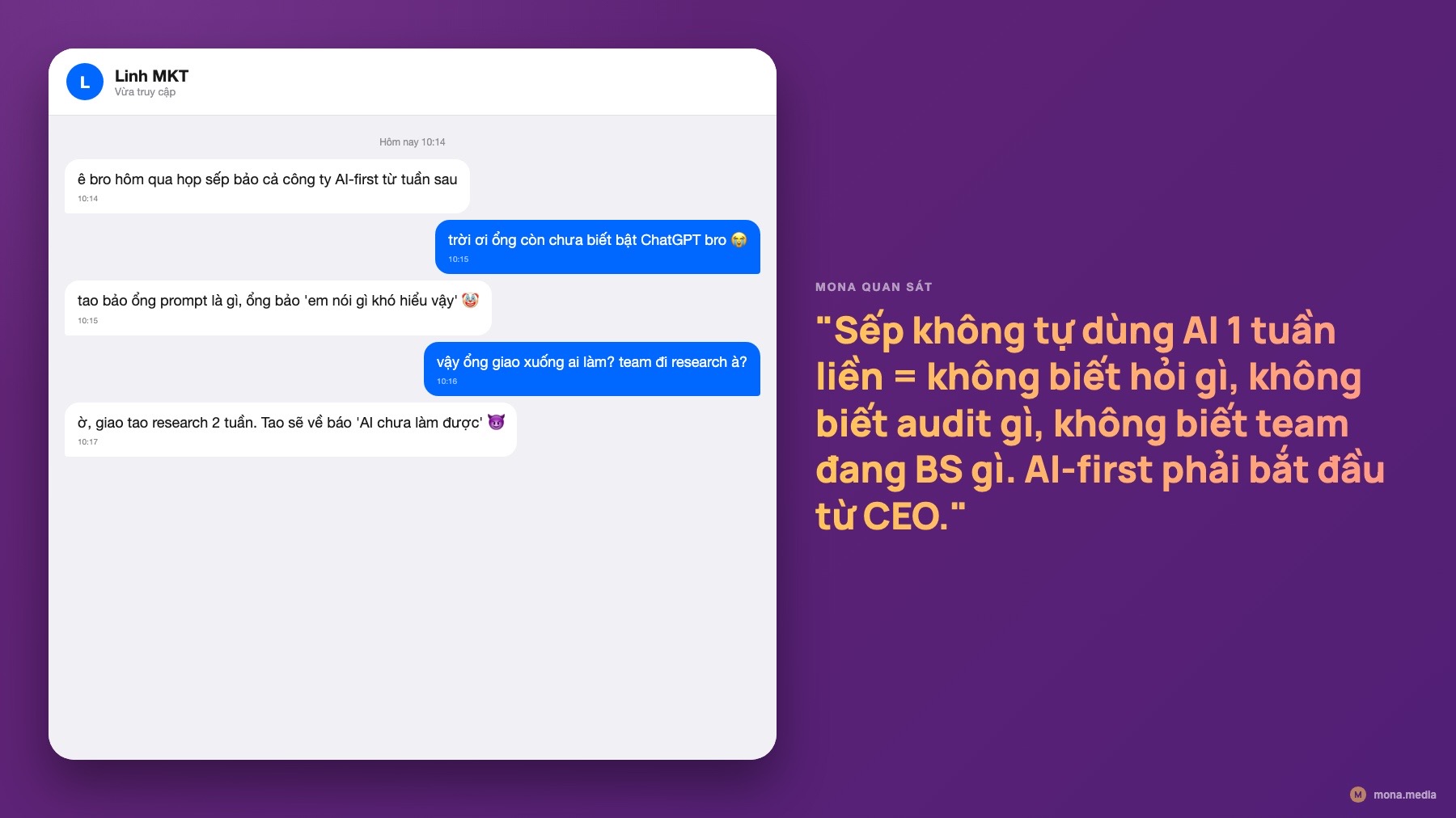 Meme Zalo nhân viên nói sếp chưa biết bật ChatGPT mà đòi AI-first vì sao doanh nghiệp Việt triển khai AI thất bại