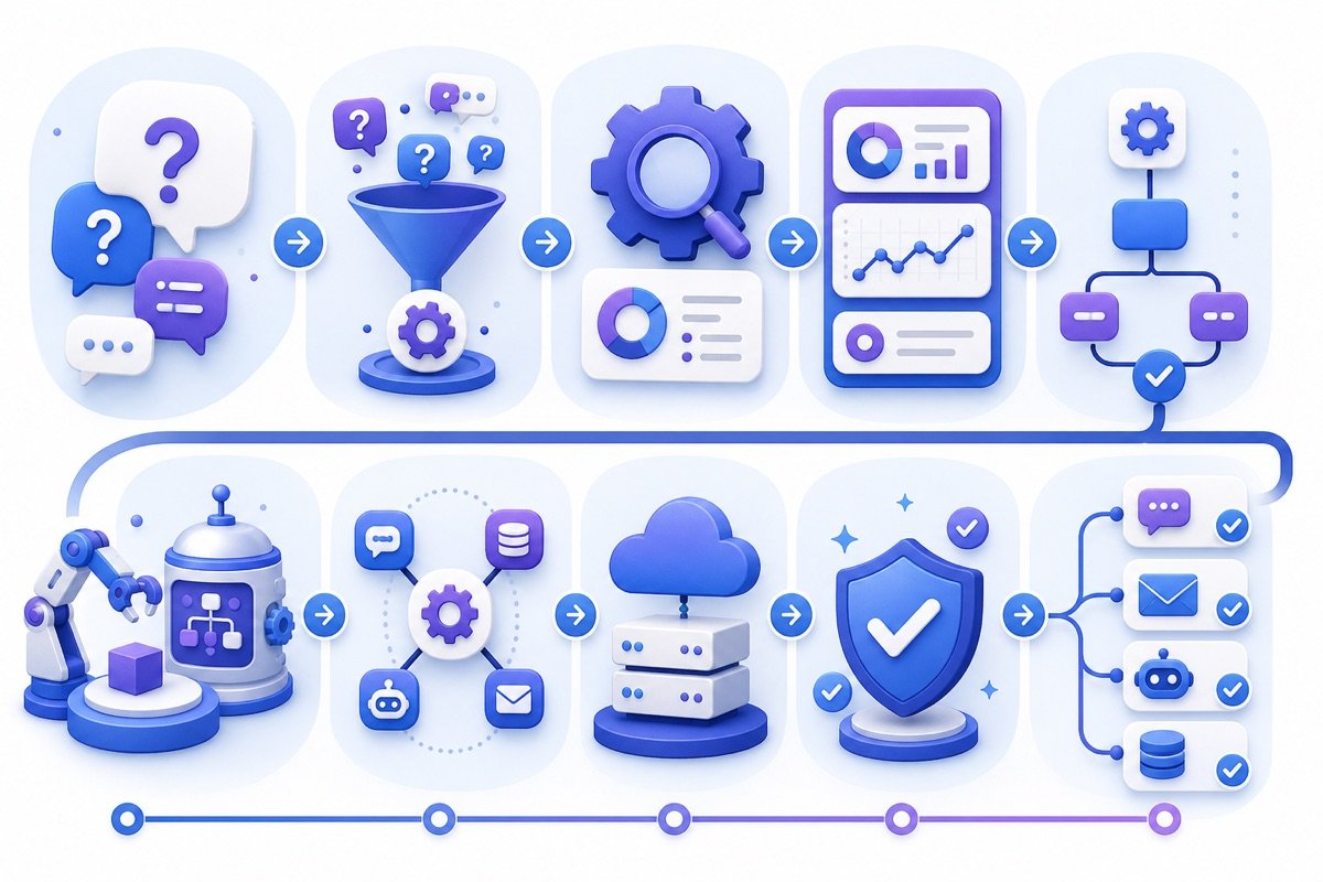Infographic minh họa các bước đơn giản để bắt đầu rà soát và tự động hoá quy trình chăm sóc khách hàng, giúp doanh nghiệp lấy lại quyền kiểm soát.