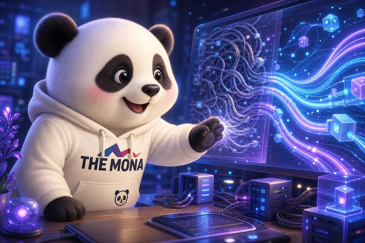 Nhìn qua vai gấu trúc đang hạnh phúc xem màn hình, nơi chi phí vận hành cũ được làm rõ, hứa hẹn hiệu suất đầu tư tự động hóa.