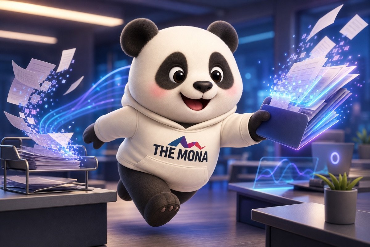 Panda vui mừng di chuyển trong không gian làm việc đã được tối ưu hóa nhờ phần mềm tự động hóa AI.
