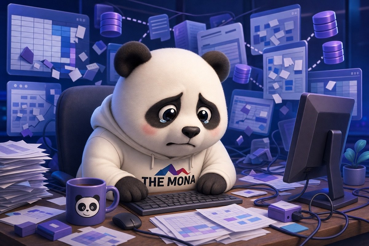 Gấu panda căng thẳng khi đối mặt với dữ liệu rời rạc và phần mềm không phù hợp, làm mất tiền oan cho doanh nghiệp.