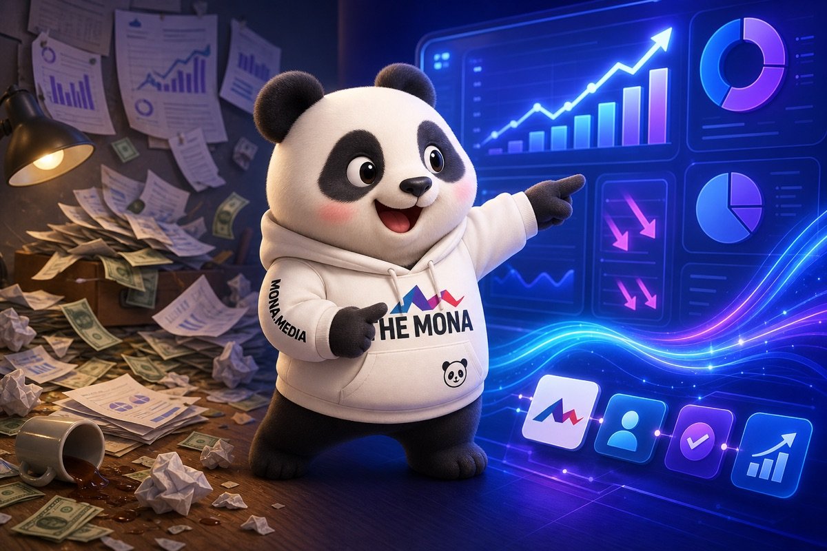 Gấu MONA hào hứng chỉ vào con số hiệu suất đầu tư tăng vọt sau khi tối ưu hóa đơn vị chạy quảng cáo Google Ads và Facebook Ads.