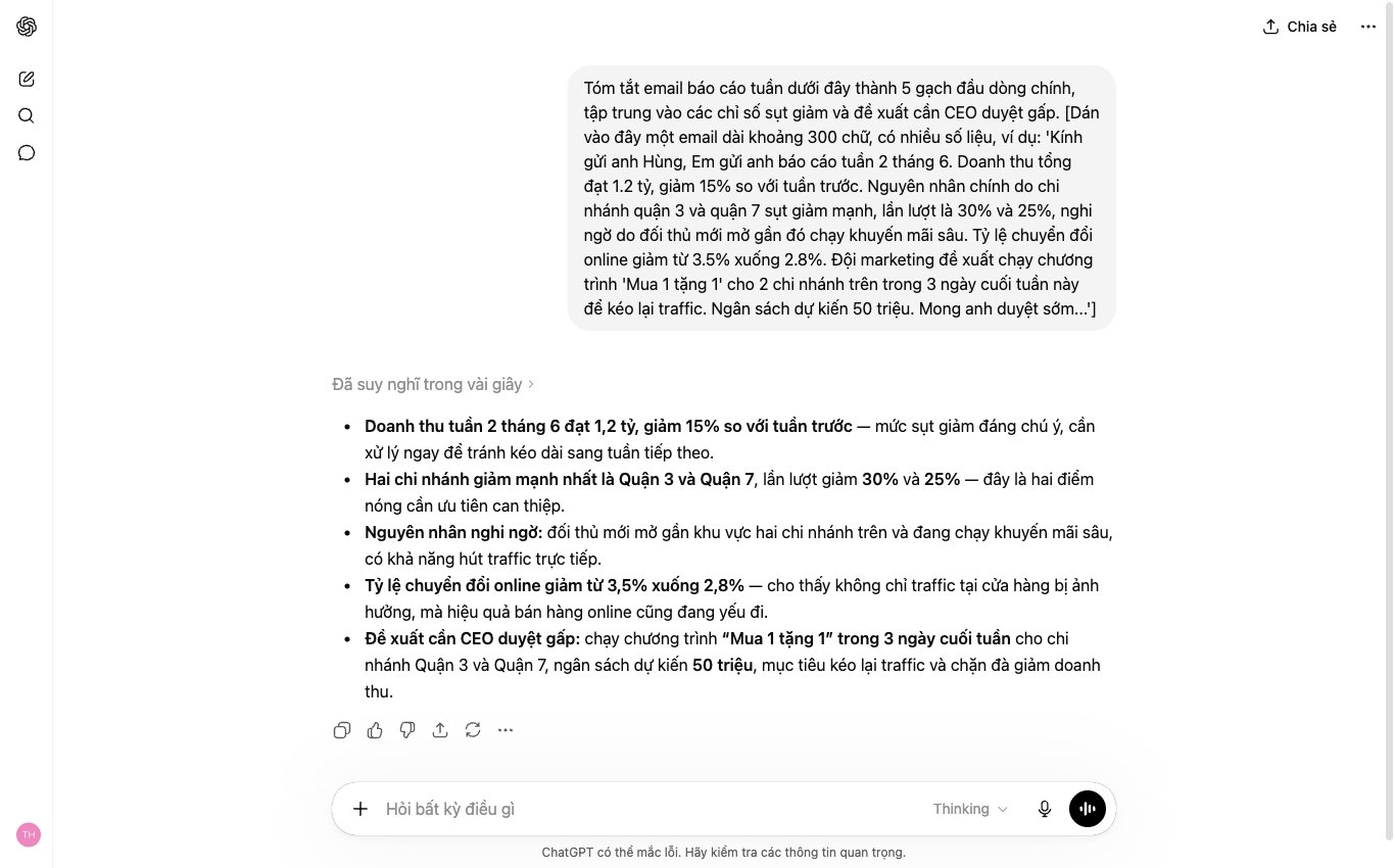 Dùng ChatGPT trên điện thoại để tóm tắt email và tài liệu dài, chắt lọc thông tin quan trọng.