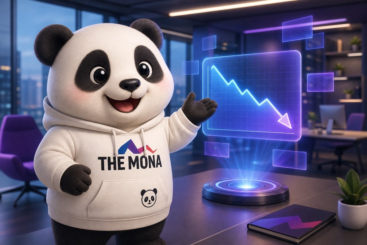 Phần mềm AI cho doanh nghiệp giúp giảm 30% chi phí vận hành, một chú gấu trúc tự tin đứng giữa văn phòng hiện đại.