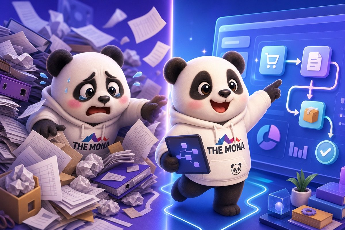 Trước và sau khi tự động hóa thu mua: từ đống giấy tờ hỗn loạn đến bảng điều khiển số hóa hiệu quả.