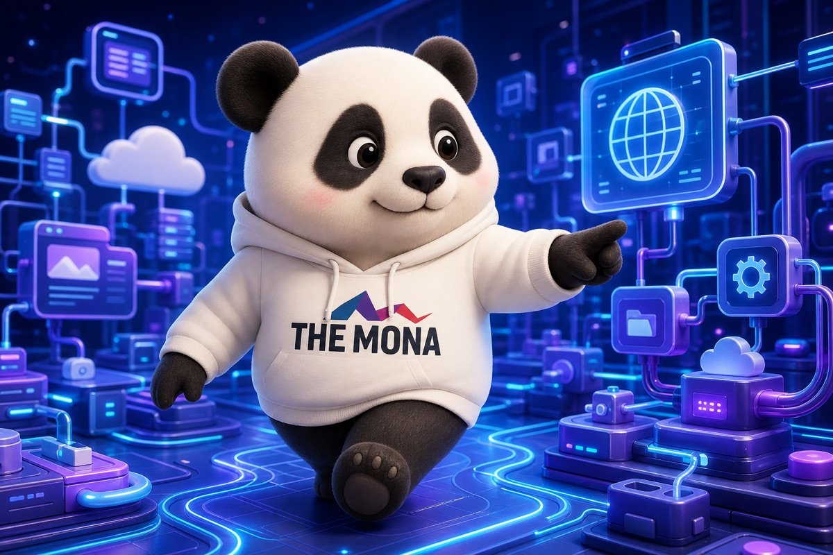 Gấu trúc vui mừng trong hệ thống tự động hoá quản trị website tùy chỉnh của MONA, vượt xa các công cụ AI đơn lẻ.