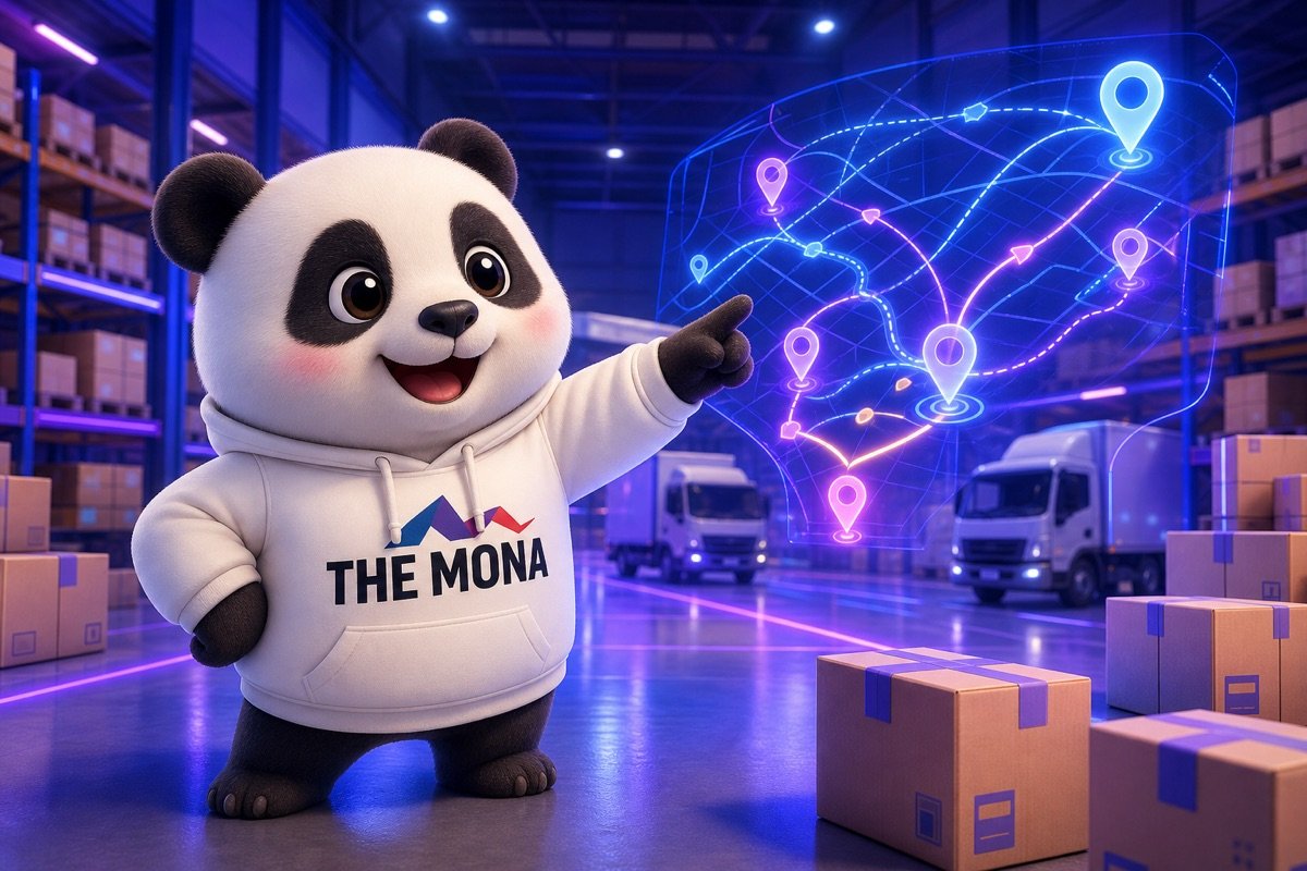 Chú gấu MONA tự tin giới thiệu phần mềm DMS tích hợp AI, giúp tối ưu lộ trình đi tuyến và tăng hiệu suất 20%.