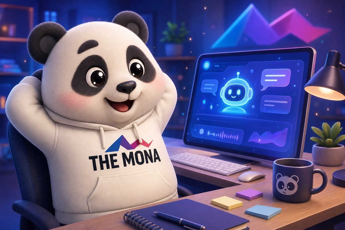 Panda quản lý vui vẻ làm việc, AI agent hỗ trợ nhân viên mới giải đáp thắc mắc cơ bản trên màn hình.