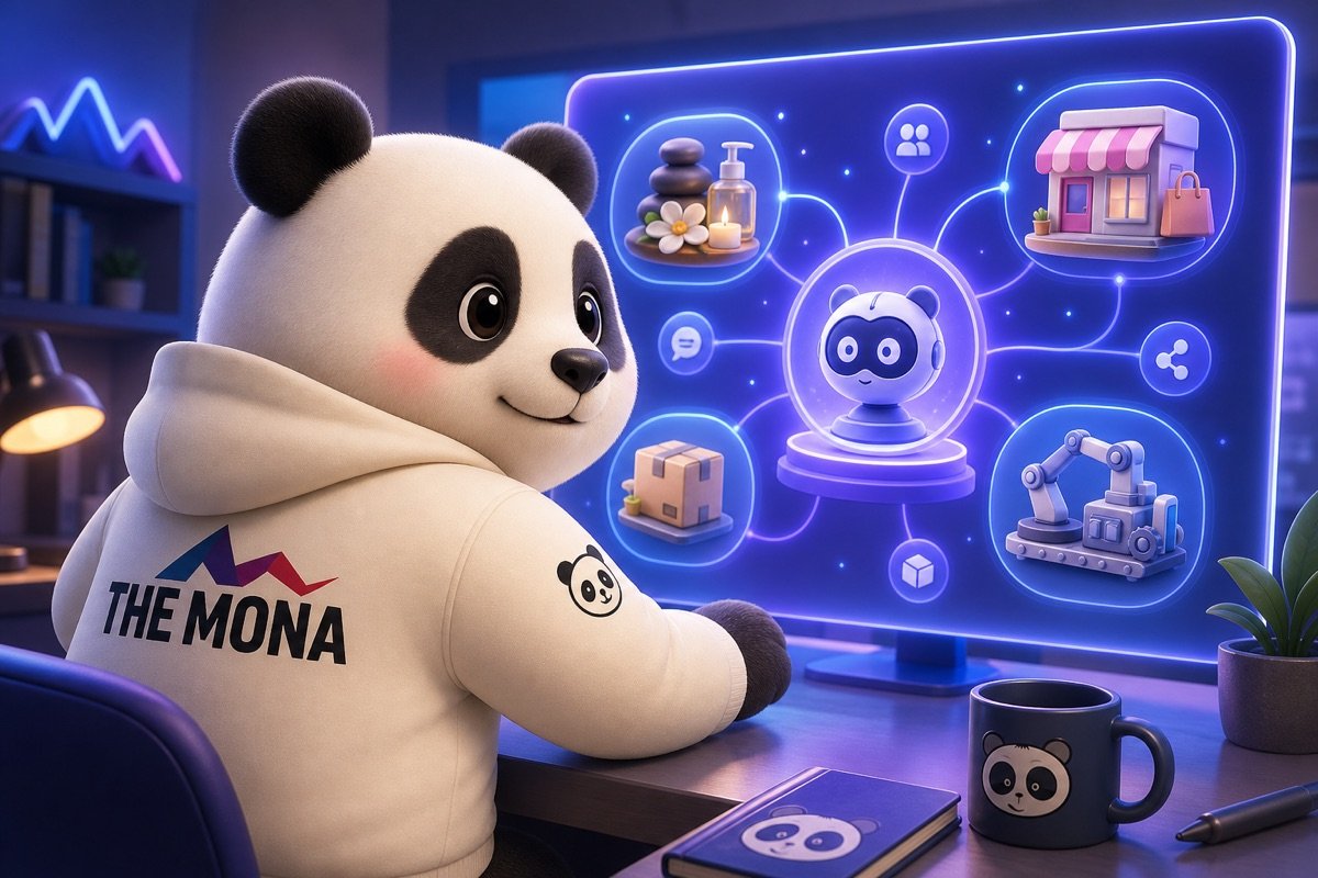 Panda lạc quan nhìn màn hình, AI agent hỗ trợ nhân viên mới có thể áp dụng cho nhiều ngành dịch vụ và sản xuất.