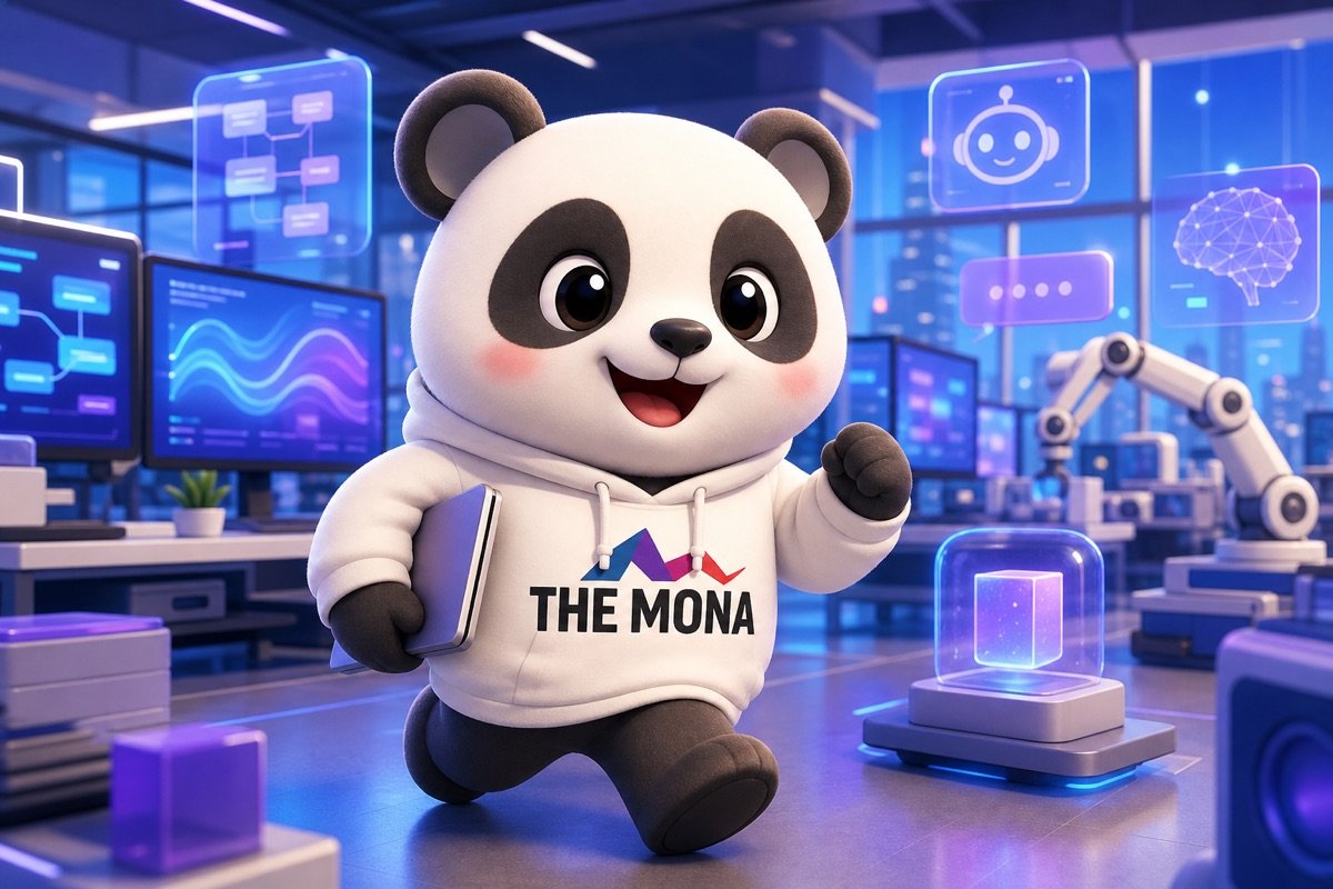 Chú gấu MONA tự tin chào đón trong môi trường văn phòng hiện đại, thể hiện sự dễ dàng của chatbot Copilot Studio và sự phức tạp của AI agent.