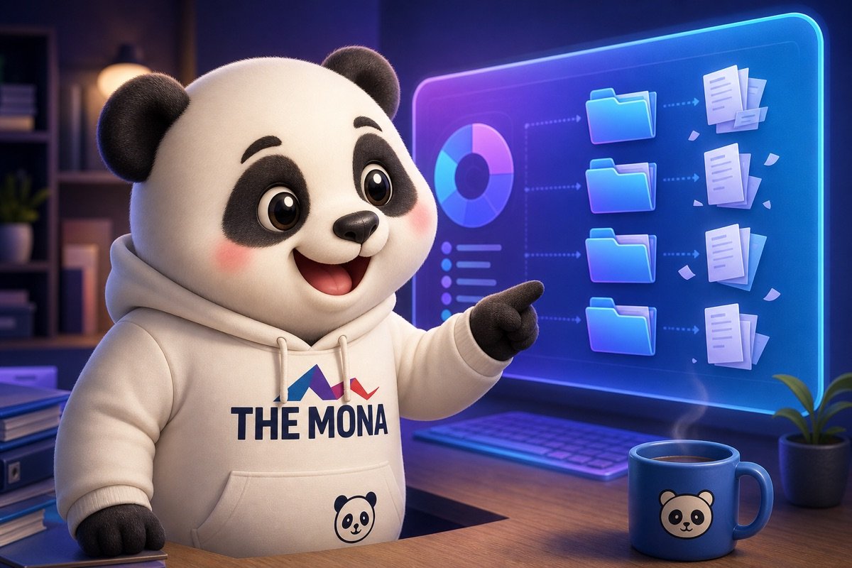 Chú gấu MONA nhẹ nhõm theo dõi bảng điều khiển hiển thị bảng giá thiết kế website doanh nghiệp minh bạch, kiểm soát chi phí hiệu quả.