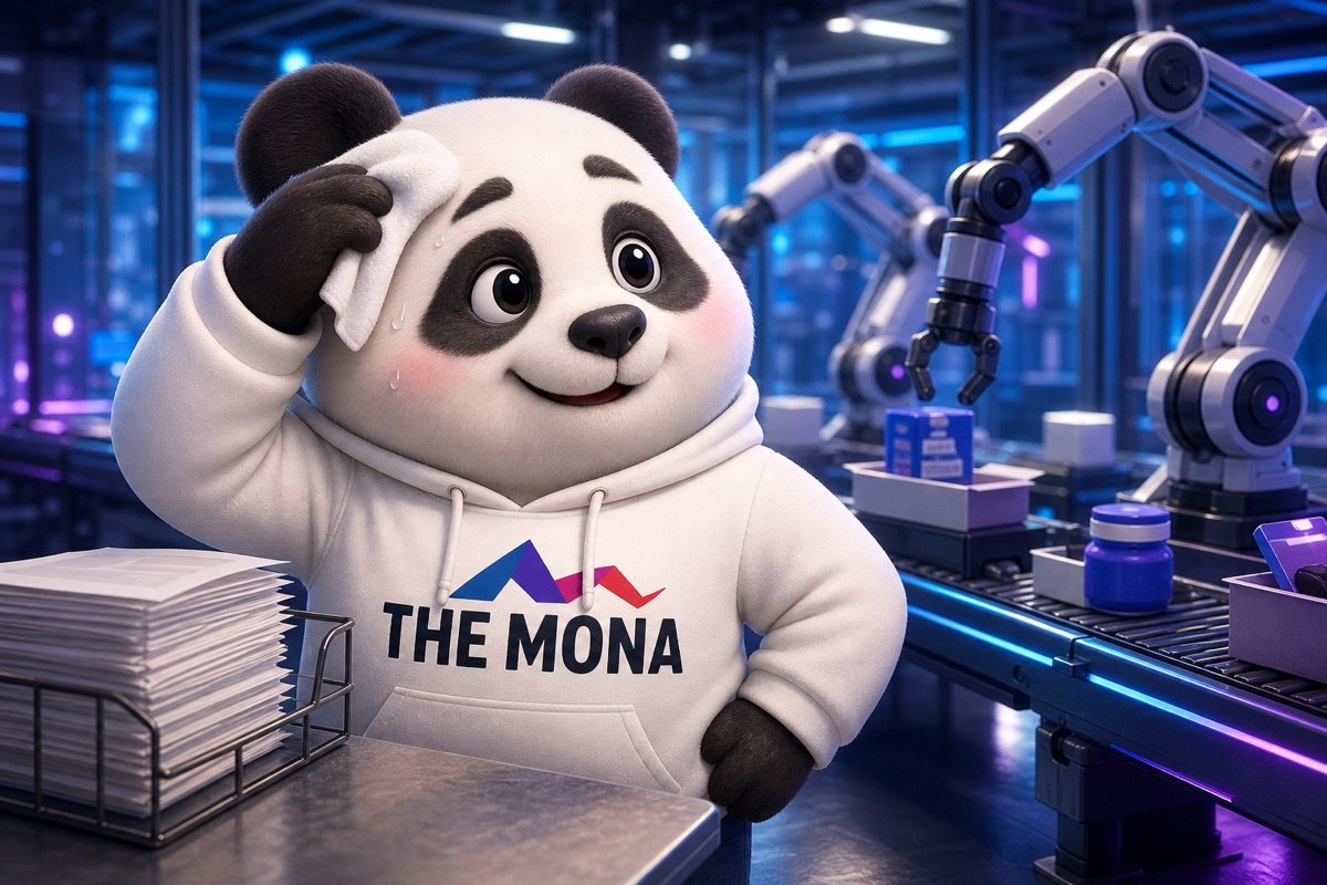 Gấu panda thở phào nhẹ nhõm khi nhân sự được giải phóng khỏi công việc lặp lại nhờ chuyển đổi số sản xuất.
