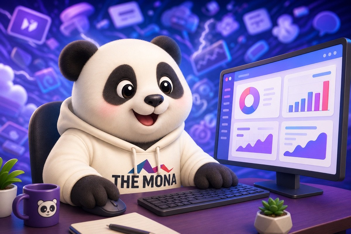 Gấu trúc vui mừng khi tìm thấy giải pháp thực chất giữa biển thông tin về công ty digital marketing ứng dụng AI.
