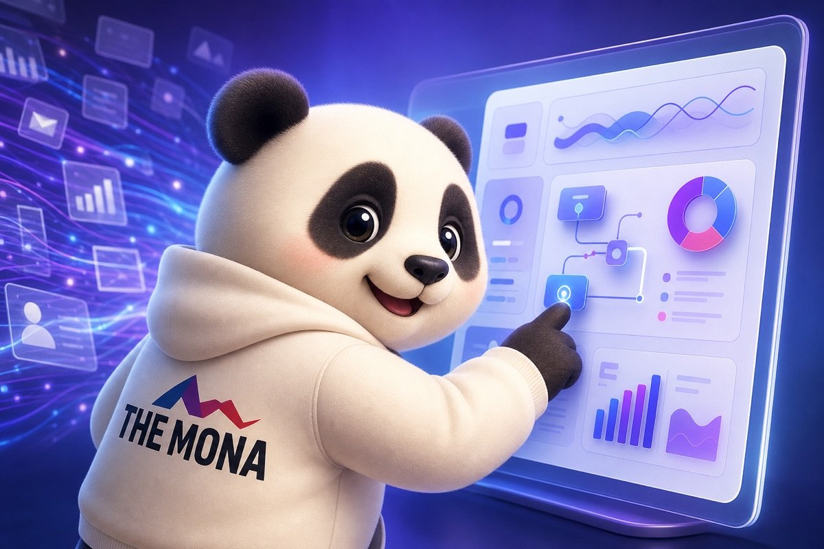 Màn hình hiển thị giải pháp rõ ràng cho công ty digital marketing ứng dụng AI, giúp gấu trúc nhẹ nhõm.