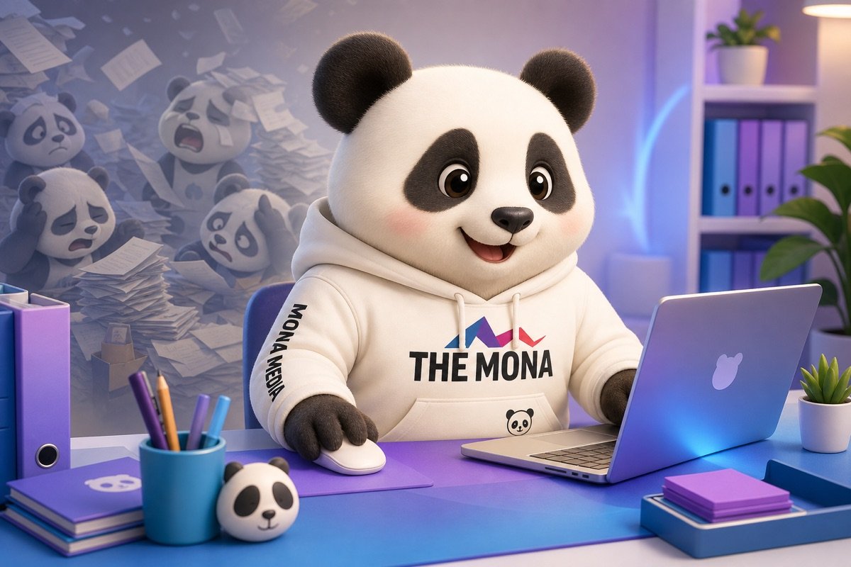 Panda cười tươi nhẹ nhõm khi làm việc hiệu quả, thoát khỏi gánh nặng nhân sự cồng kềnh nhờ phần mềm quản lý trung tâm đào tạo.