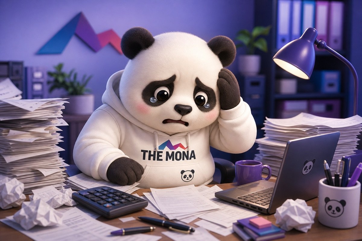 Panda buồn rũ rượi, lo lắng trước chi phí nhân sự cao và hiệu suất thấp, trước khi có phần mềm quản lý trung tâm đào tạo.