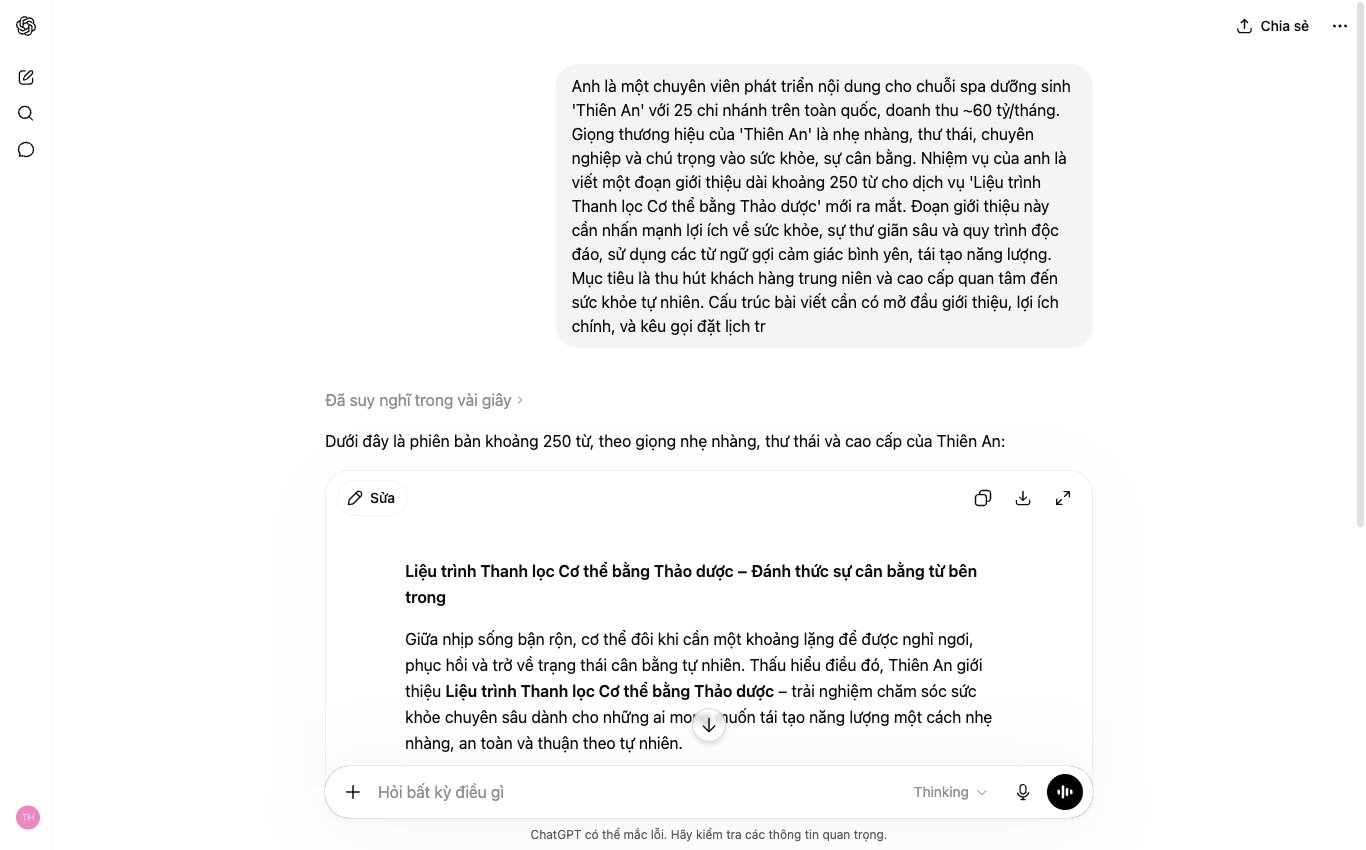Công thức prompt 4 lớp giúp ChatGPT viết nội dung bám sát giọng thương hiệu và định hướng của doanh nghiệp.