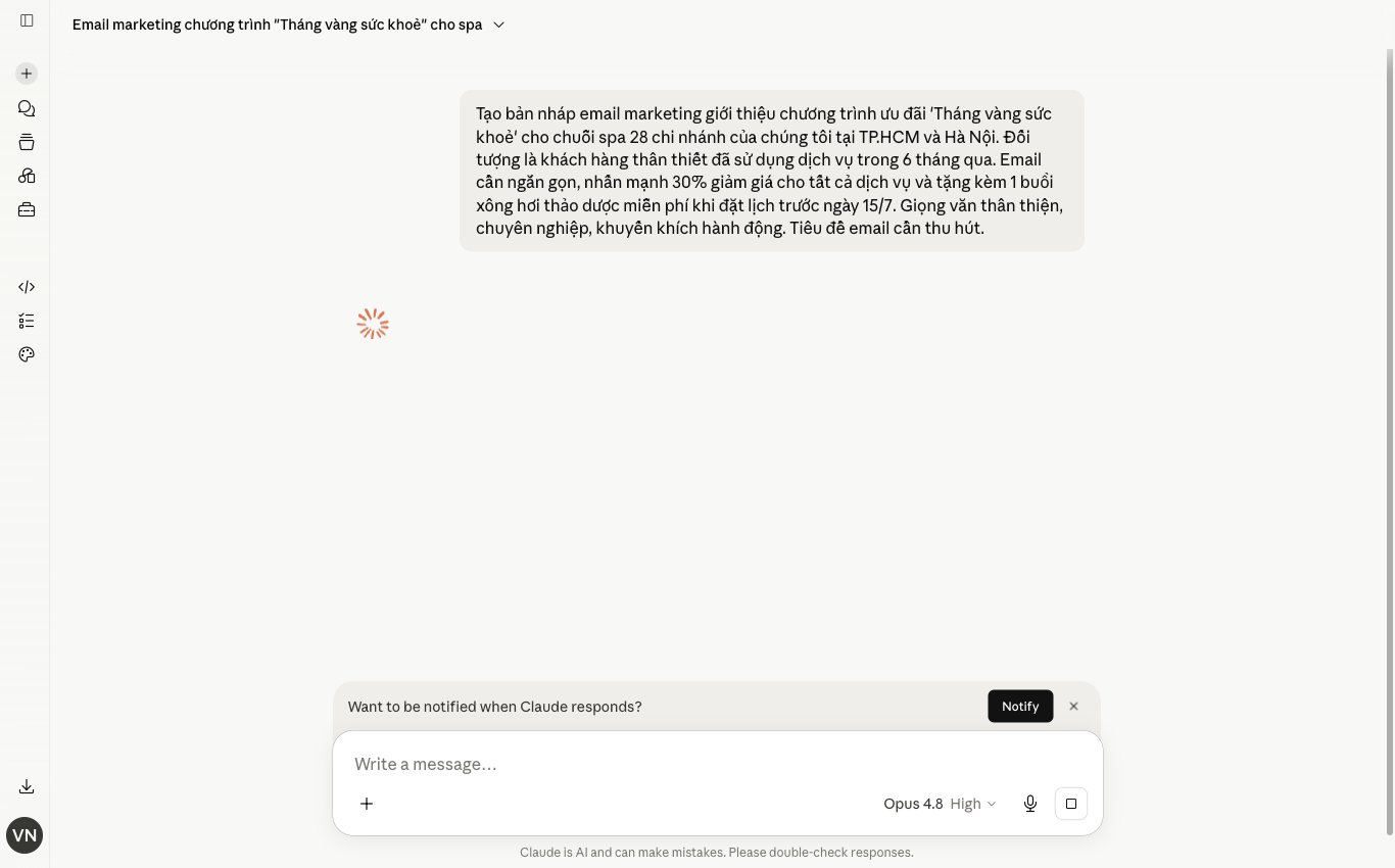 Claude 3 Haiku miễn phí tạo email marketing, nội dung quảng cáo, bản nháp email spa.