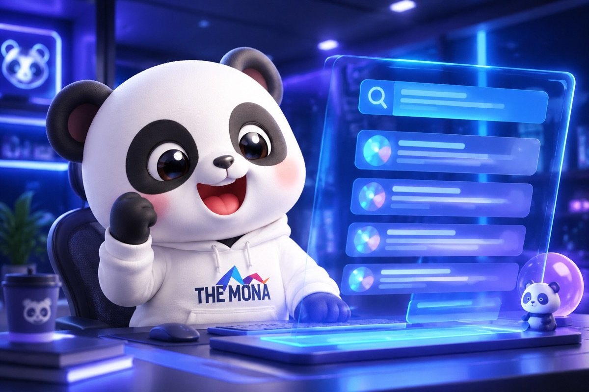 Gấu trúc MONA vui mừng khi hiểu AEO là gì và sự thay đổi trong tìm kiếm.