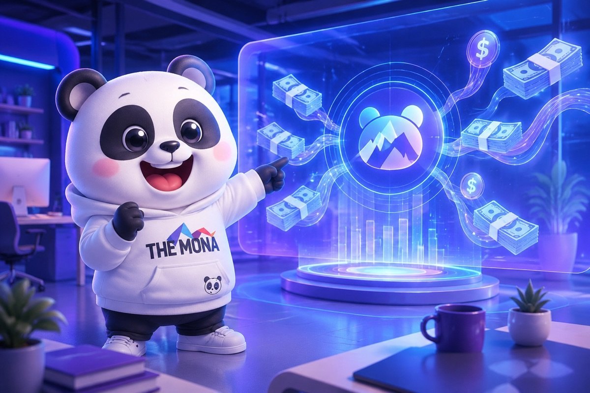 Gấu trúc MONA tươi cười tự tin, mời gọi khám phá AEO là gì và cách giữ dòng tiền từ AI Search.