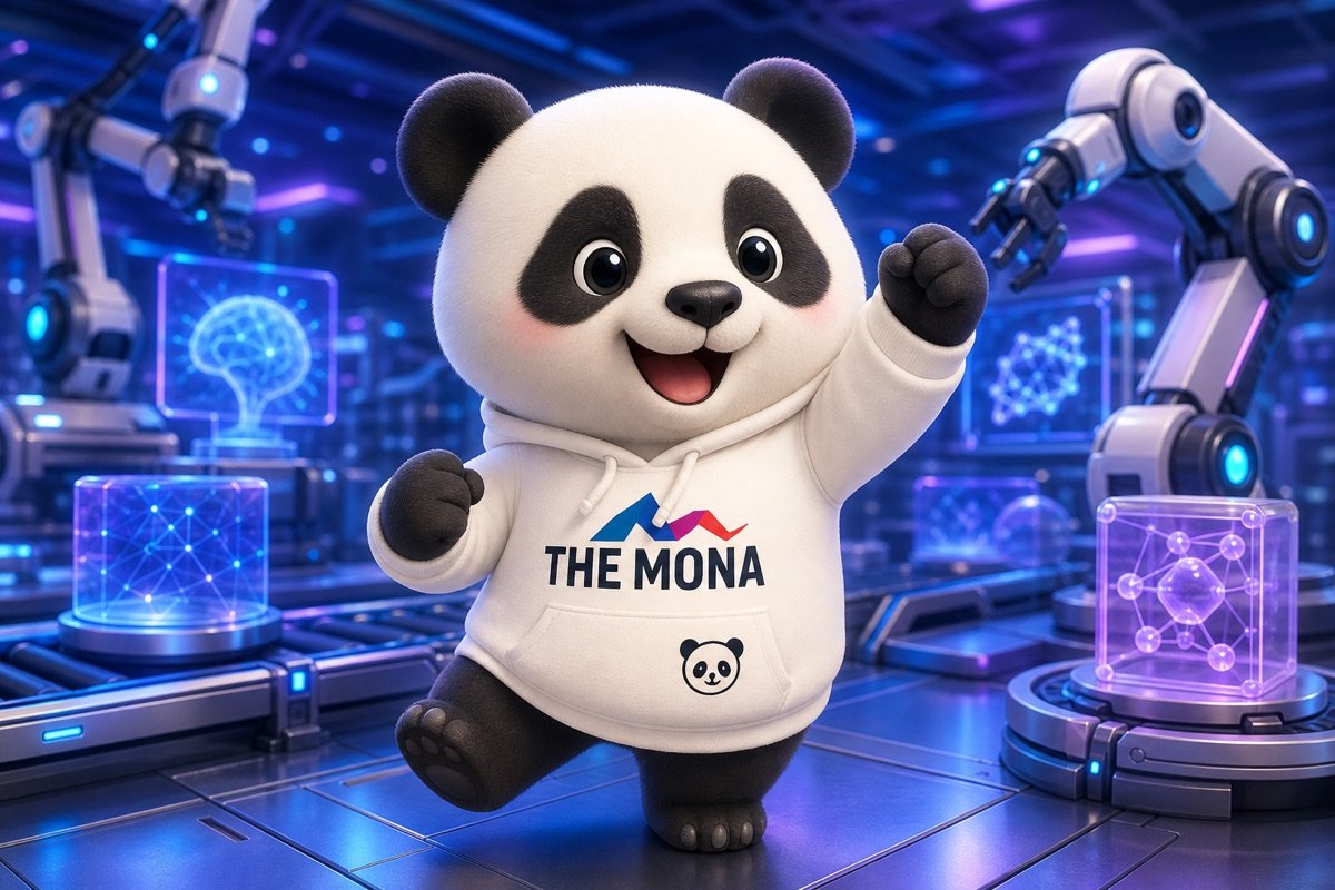Gấu panda tự tin cười tươi rực rỡ trong nhà máy tự động hóa, giới thiệu Dify là gì và giải pháp AI agent doanh nghiệp.