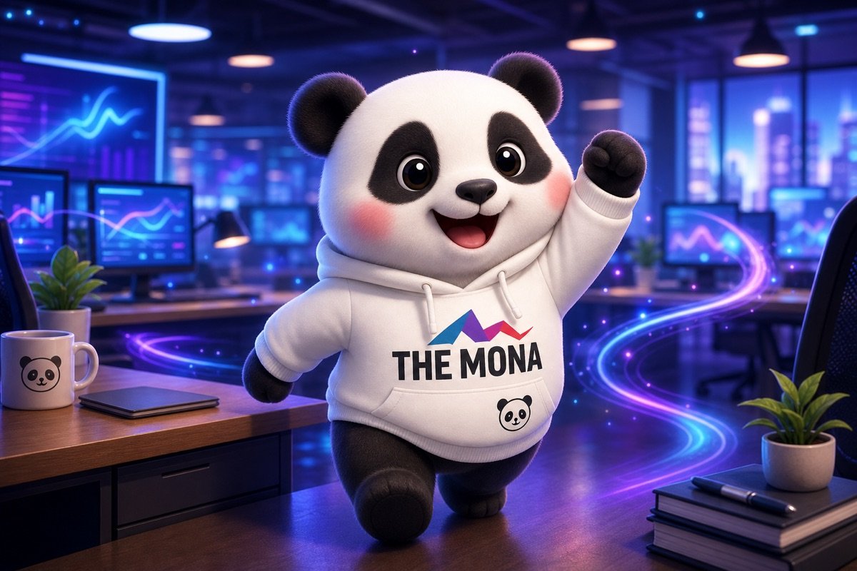 Chú gấu panda tự tin đứng giữa văn phòng hiện đại, mời gọi doanh nghiệp khám phá sức mạnh của AI bóc tách dữ liệu tự động.