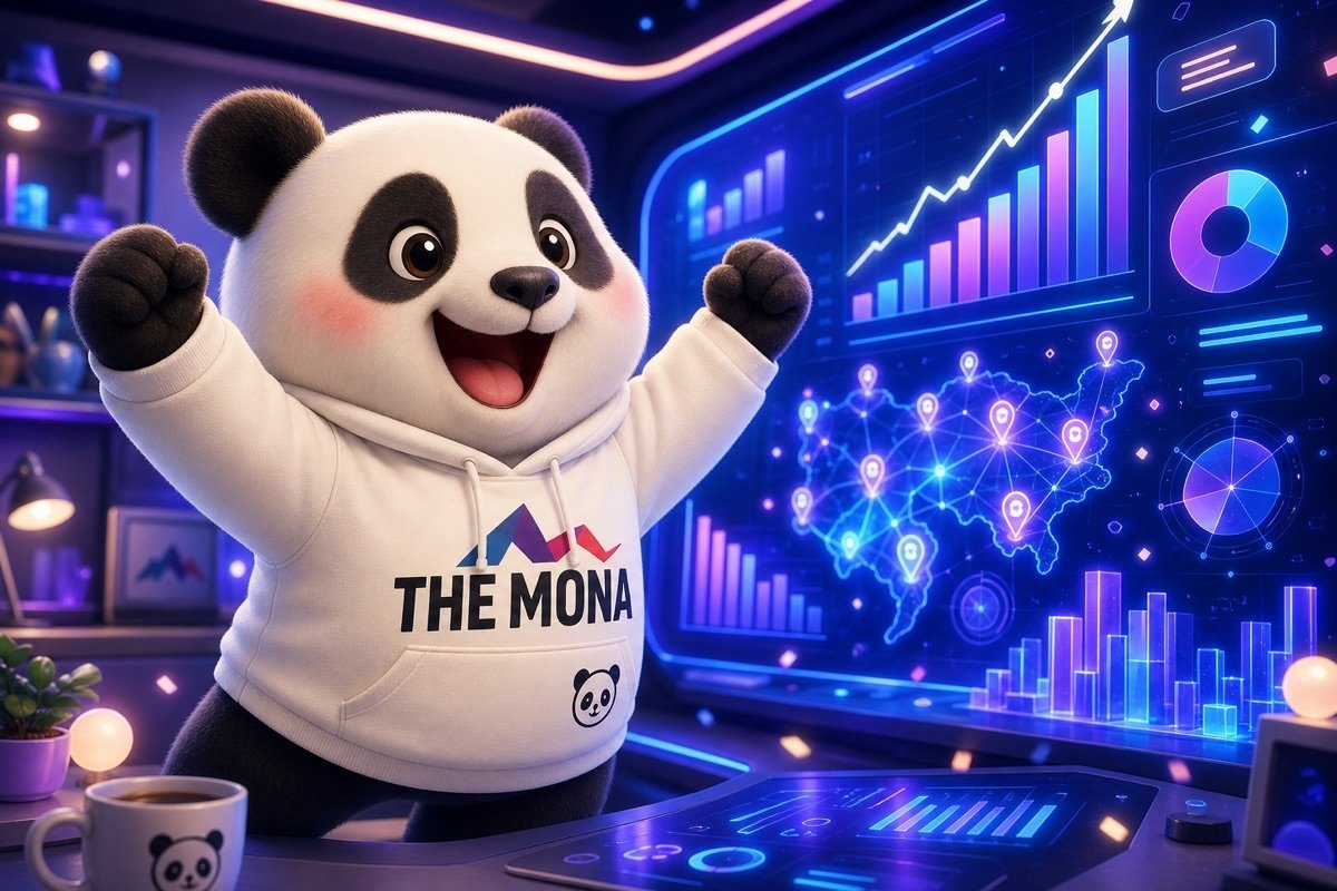 Gấu trúc giám đốc MONA tươi cười mời gọi xây dựng phần mềm AI cầm tay chỉ việc sale riêng